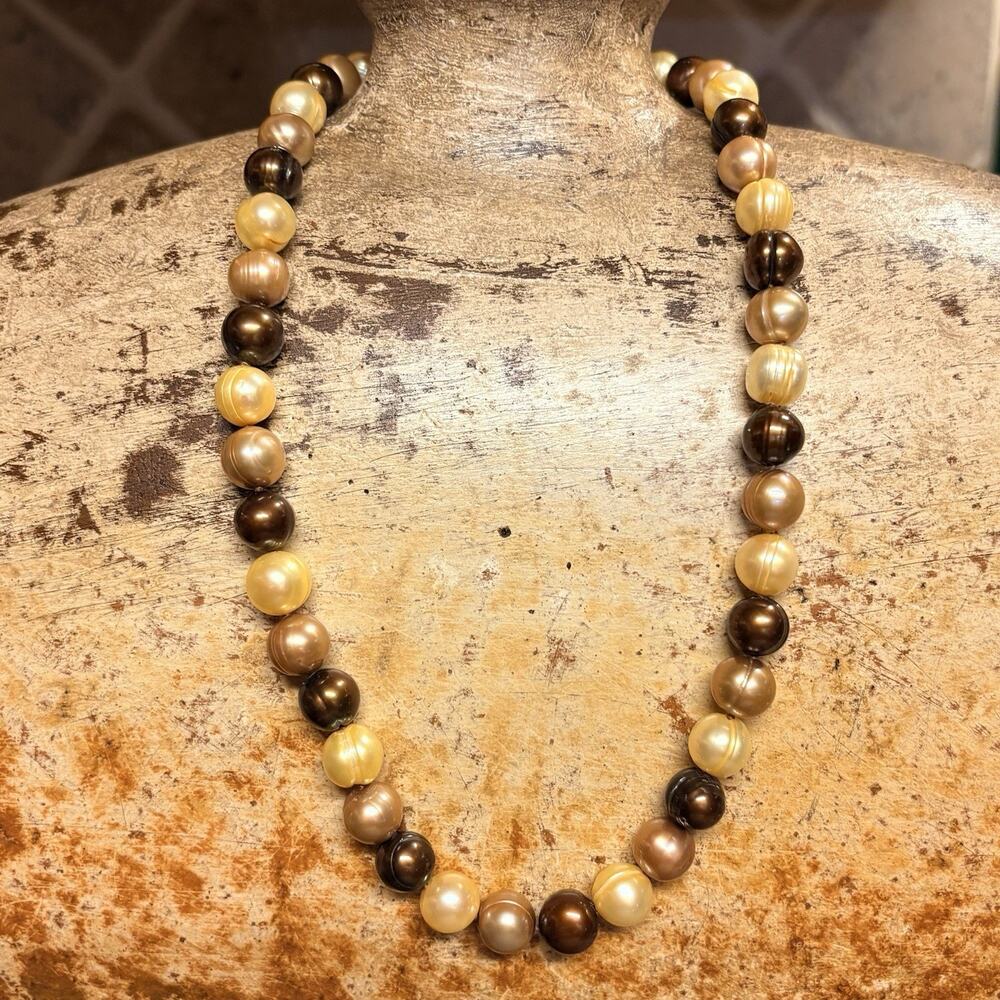 Honora Necklace Tri Color Cultured Freshwater Pearls 17.5 Inches Earth Tones